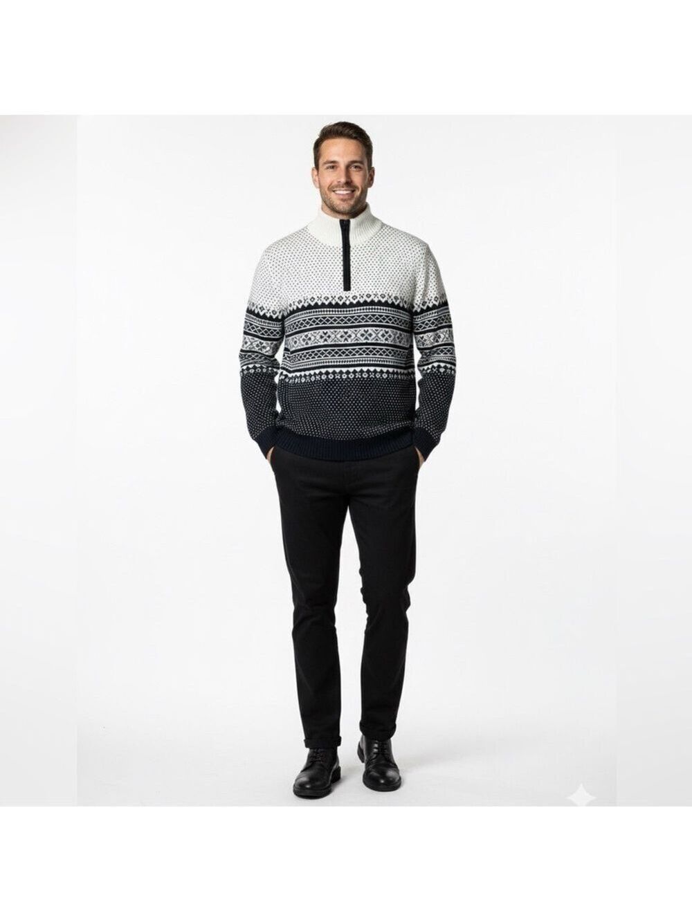 TOMMY HILFIGER 100% Cotton Nordic Design Quarter Zip Sweater US Sz XL